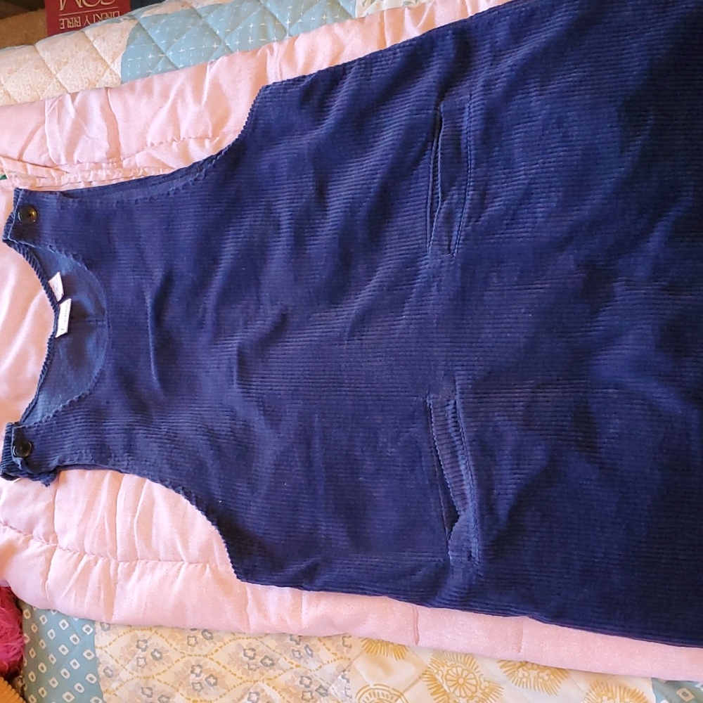 Vintage southern expressions navy blue thick ribbed corduroy jumper dress